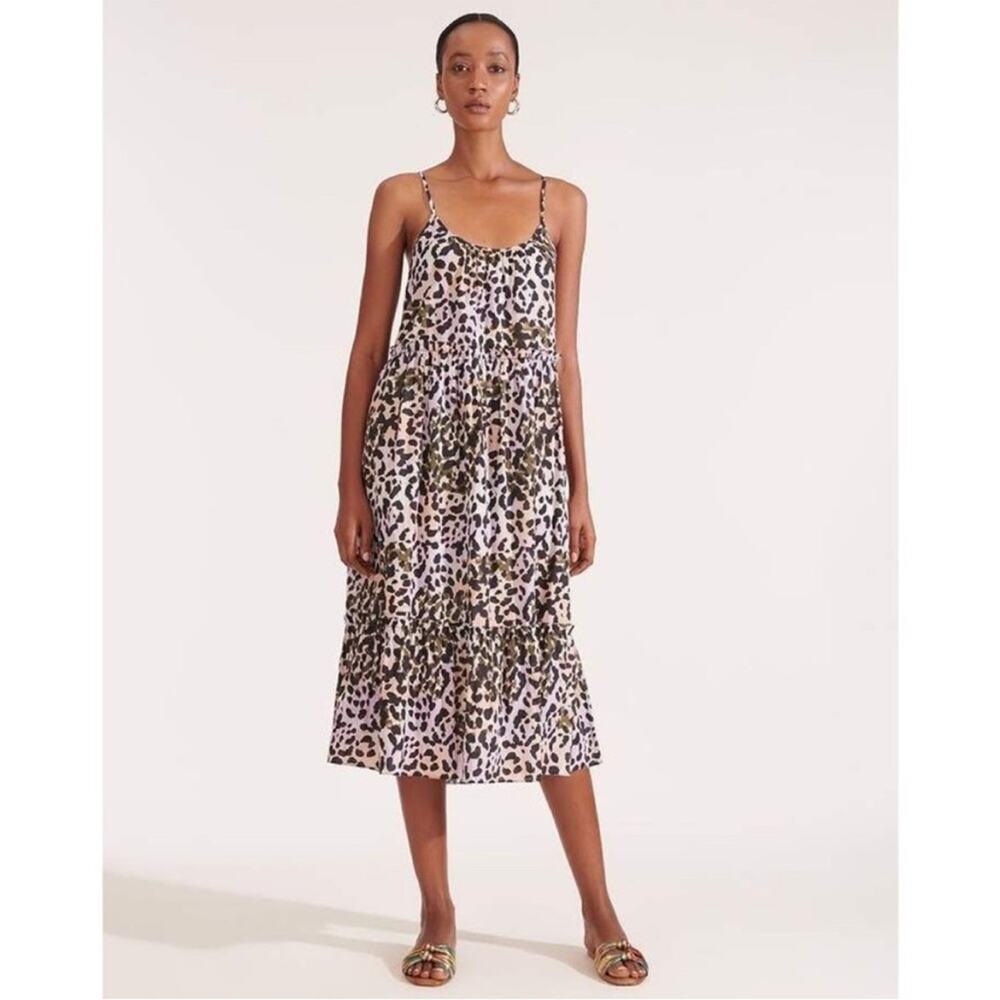 Veronica Beard Ayesha Midi Animal Cheetah‎ Print Tiered Dress Size Small View 2